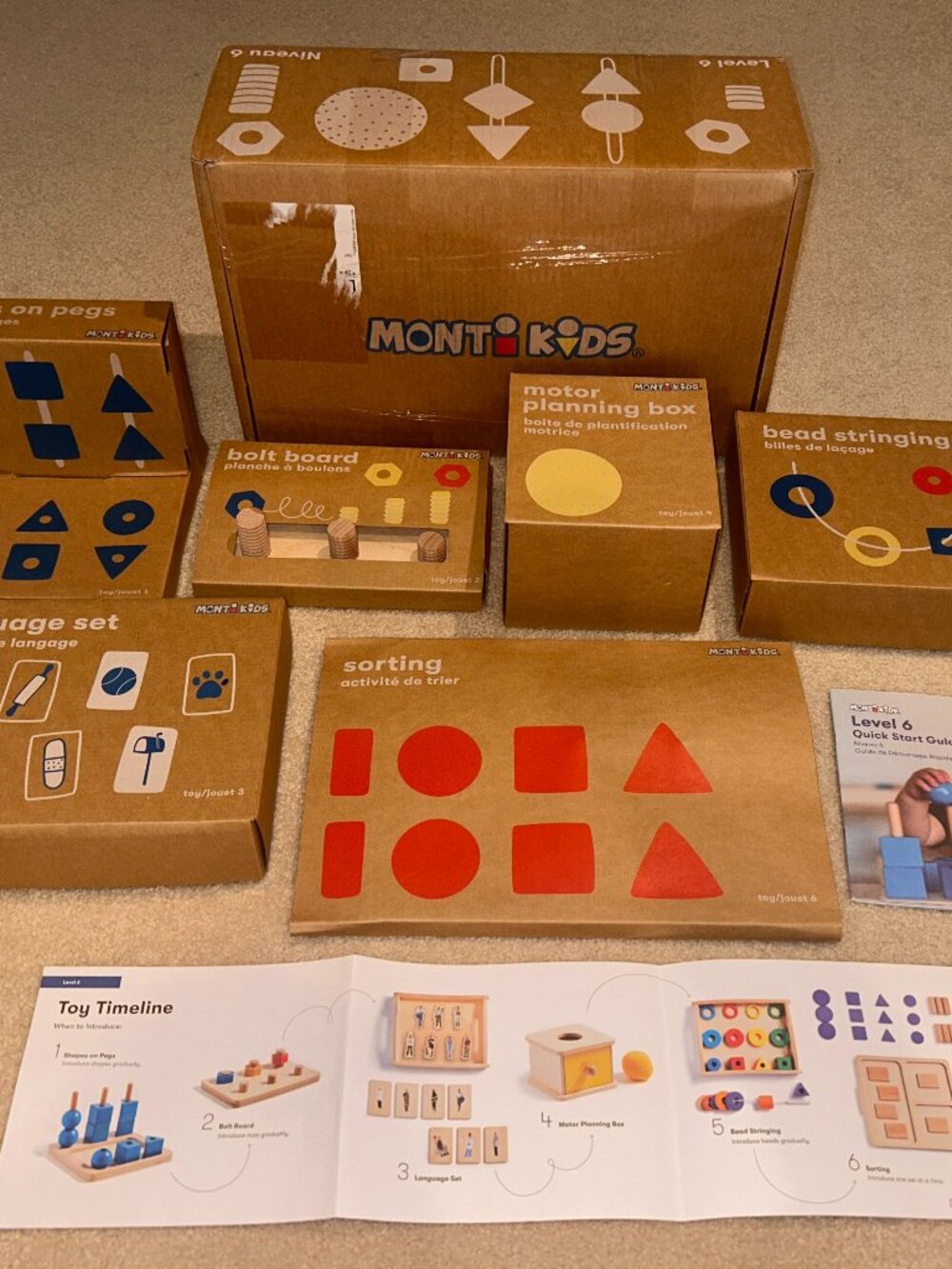Monti Kids Level 6 Box: 16-18m Montessori Play Set (MISSING 1 TRAY!)